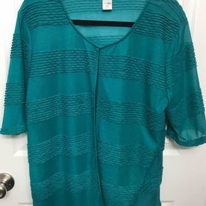 Women’s size XL teal blue green open cardigan top East 5th